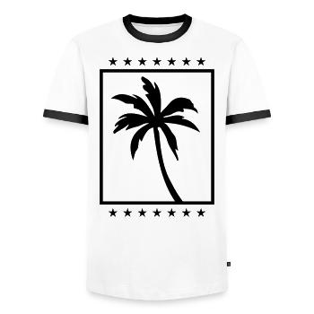 palm symbol silhouette icon - Men's Ringer Shirt - white/black - Front - AI Model Female 172 light (172cm) & AI Model Male 178 dark (178cm)