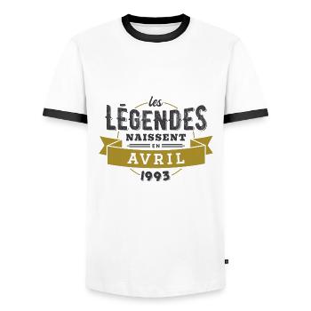Les légendes naissent en avril 1993 anniversaire - T-shirt contrasté Homme - blanc/noir - Devant - AI Model Female 172 light (172cm) & AI Model Male 178 dark (178cm)