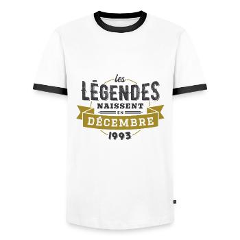 Les légendes naissent en décembre 1993 - T-shirt contrasté Homme - blanc/noir - Devant - AI Model Female 172 light (172cm) & AI Model Male 178 dark (178cm)