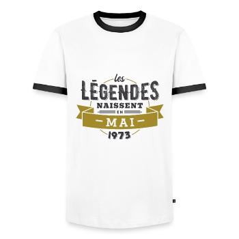 Les légendes naissent en mai 1973 anniversaire - T-shirt contrasté Homme - blanc/noir - Devant - AI Model Female 172 light (172cm) & AI Model Male 178 dark (178cm)