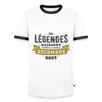 Les légendes naissent en décembre 2003 - T-shirt contrasté Homme - blanc/noir - Devant - AI Model Female 172 light (172cm) & AI Model Male 178 dark (178cm)
