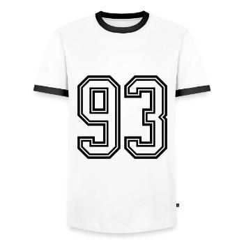 93 Number Symbol - Men's Ringer Shirt - white/black - Front - AI Model Female 172 light (172cm) & AI Model Male 178 dark (178cm)