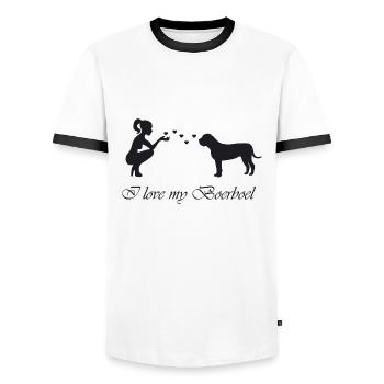 Boerboel mit Frau - Männer Kontrast-T-Shirt - Weiß/Schwarz - Vorne - AI Model Female 172 light (172cm) & AI Model Male 178 dark (178cm)