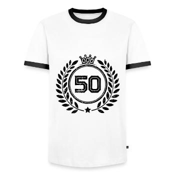 50 Couronne de numéros - T-shirt contrasté Homme - blanc/noir - Devant - AI Model Female 172 light (172cm) & AI Model Male 178 dark (178cm)