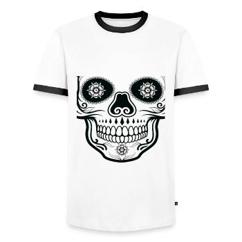Crâne de mort mexicain Protection buccale - T-shirt contrasté Homme - blanc/noir - Devant - AI Model Female 172 light (172cm) & AI Model Male 178 dark (178cm)