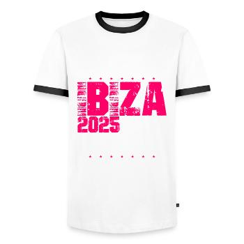 L’équipe d’Ibiza 2025 - T-shirt contrasté Homme - blanc/noir - Devant - AI Model Female 172 light (172cm) & AI Model Male 178 dark (178cm)