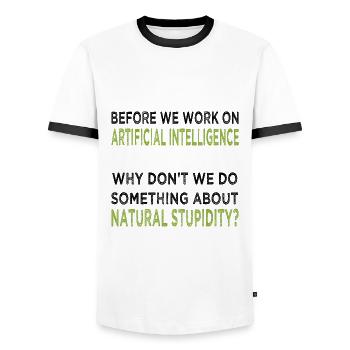 Intelligence artificielle - T-shirt contrasté Homme - blanc/noir - Devant - AI Model Female 172 light (172cm) & AI Model Male 178 dark (178cm)