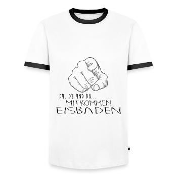eisbader winterbader eischwimmen eisbademeister - Männer Kontrast-T-Shirt - Weiß/Schwarz - Vorne - AI Model Female 172 light (172cm) & AI Model Male 178 dark (178cm)
