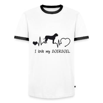 Boerboel mit Herzschlag - Männer Kontrast-T-Shirt - Weiß/Schwarz - Vorne - AI Model Female 172 light (172cm) & AI Model Male 178 dark (178cm)
