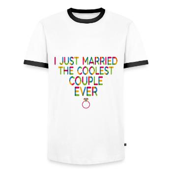 Cool Couple Ever - Men's Ringer Shirt - white/black - Front - AI Model Female 172 light (172cm) & AI Model Male 178 dark (178cm)