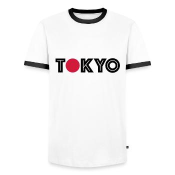Chemise Tokyo avec un point rouge - T-shirt contrasté Homme - blanc/noir - Devant - AI Model Female 172 light (172cm) & AI Model Male 178 dark (178cm)