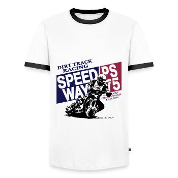 Speedway Racing - Männer Kontrast-T-Shirt - Weiß/Schwarz - Vorne - AI Model Female 172 light (172cm) & AI Model Male 178 dark (178cm)