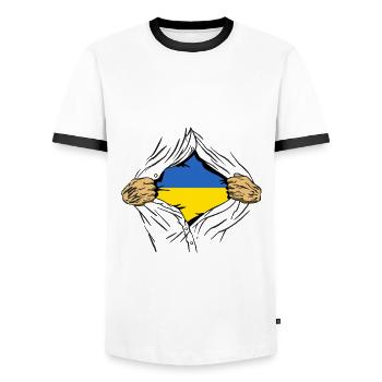Ukraine Flag Vintage Ukrainian Flag Used Look - Men's Ringer Shirt - white/black - Front - AI Model Female 172 light (172cm) & AI Model Male 178 dark (178cm)
