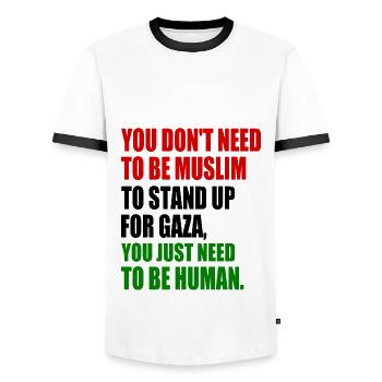 you don't need to be muslim to stand up for gaza - T-shirt contrasté Homme - blanc/noir - Devant - AI Model Female 172 light (172cm) & AI Model Male 178 dark (178cm)