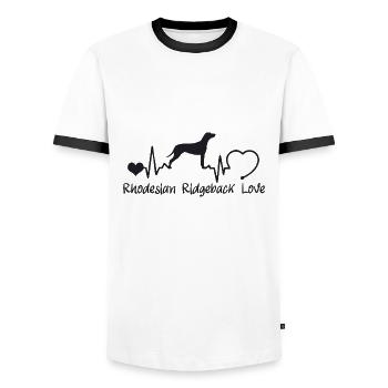 Rhodesian Ridgeback mit Herzschlag - Männer Kontrast-T-Shirt - Weiß/Schwarz - Vorne - AI Model Female 172 light (172cm) & AI Model Male 178 dark (178cm)