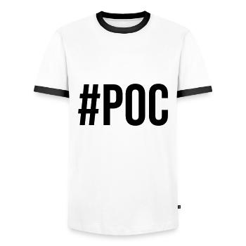 Hashtag People of Color PoC - Men's Ringer Shirt - white/black - Front - AI Model Female 172 light (172cm) & AI Model Male 178 dark (178cm)