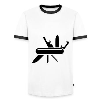 Pocket knife - Men's Ringer Shirt - white/black - Front - AI Model Female 172 light (172cm) & AI Model Male 178 dark (178cm)