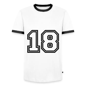 18 Zahl symbol - Männer Kontrast-T-Shirt - Weiß/Schwarz - Vorne - AI Model Female 172 light (172cm) & AI Model Male 178 dark (178cm)