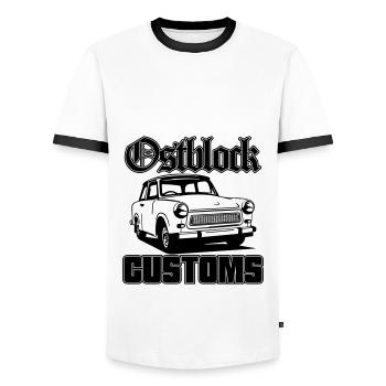 Farbe änderbar | Trabi Trabbi Ostblock Customs - Männer Kontrast-T-Shirt - Weiß/Schwarz - Vorne - AI Model Female 172 light (172cm) & AI Model Male 178 dark (178cm)