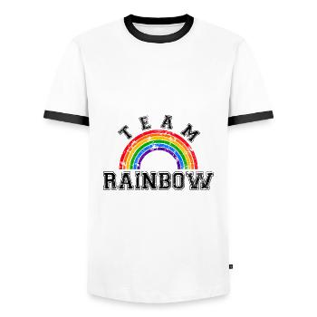 Team Rainbow LGBT Gay Pride Rainbow CSD - Men's Ringer Shirt - white/black - Front - AI Model Female 172 light (172cm) & AI Model Male 178 dark (178cm)