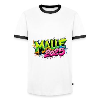 Malle 2025 Coloré - T-shirt contrasté Homme - blanc/noir - Devant - AI Model Female 172 light (172cm) & AI Model Male 178 dark (178cm)