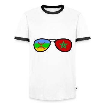 Marokko Amazigh Flagge - Brille - Männer Kontrast-T-Shirt - Weiß/Schwarz - Vorne - AI Model Female 172 light (172cm) & AI Model Male 178 dark (178cm)