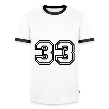 33 Number symbol - Men's Ringer Shirt - white/black - Front - AI Model Female 172 light (172cm) & AI Model Male 178 dark (178cm)