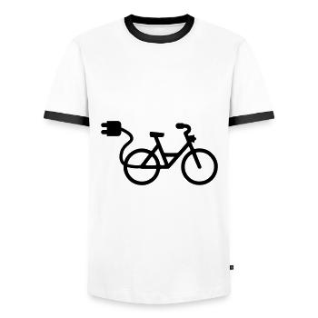 ebike fahrrad - Männer Kontrast-T-Shirt - Weiß/Schwarz - Vorne - AI Model Female 172 light (172cm) & AI Model Male 178 dark (178cm)