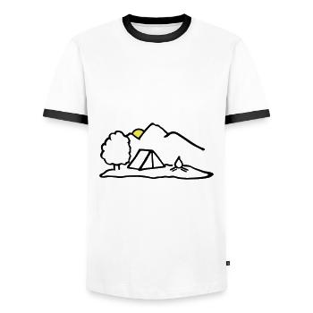 Camping, Nature Adventure - T-shirt contrasté Homme - blanc/noir - Devant - AI Model Female 172 light (172cm) & AI Model Male 178 dark (178cm)