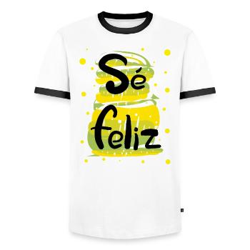 Se feliz spanischer Tippfehler - Männer Kontrast-T-Shirt - Weiß/Schwarz - Vorne - AI Model Female 172 light (172cm) & AI Model Male 178 dark (178cm)