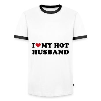 Je coeur mon mari chaud - T-shirt contrasté Homme - blanc/noir - Devant - AI Model Female 172 light (172cm) & AI Model Male 178 dark (178cm)