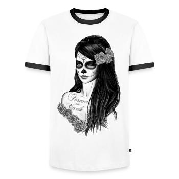 La Catrina schwarz weiß - Men's Ringer Shirt - white/black - Front - AI Model Female 172 light (172cm) & AI Model Male 178 dark (178cm)