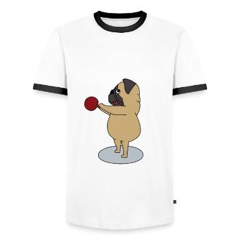 Pug with Kettlebell makes Kettlebell Swings - Men's Ringer Shirt - white/black - Front - AI Model Female 172 light (172cm) & AI Model Male 178 dark (178cm)