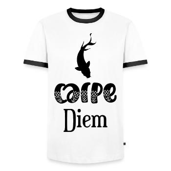 Carpe diem jeu de mots latin pêche pêcheur humour - T-shirt contrasté Homme - blanc/noir - Devant - AI Model Female 172 light (172cm) & AI Model Male 178 dark (178cm)