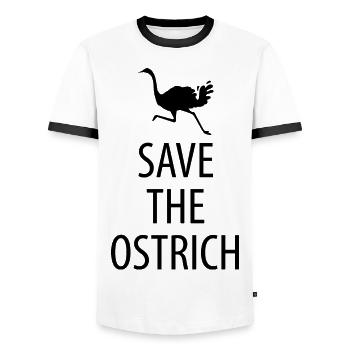 Autruche Autruche Oiseau Ornithologie de l’autruche - T-shirt contrasté Homme - blanc/noir - Devant - AI Model Female 172 light (172cm) & AI Model Male 178 dark (178cm)