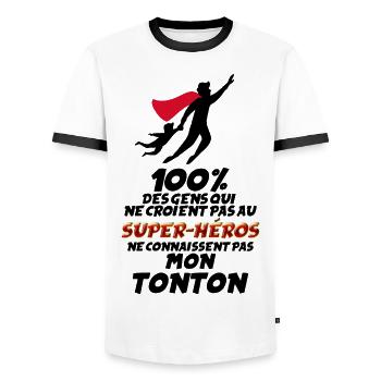Tonton super heros Idée Cadeau Homme Oncle - T-shirt contrasté Homme - blanc/noir - Devant - AI Model Female 172 light (172cm) & AI Model Male 178 dark (178cm)
