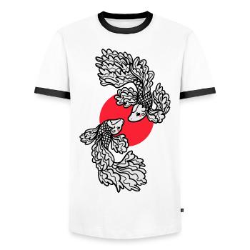 Koi Karpfen Japanische Kunst Fische Yin Yang - Männer Kontrast-T-Shirt - Weiß/Schwarz - Vorne - AI Model Female 172 light (172cm) & AI Model Male 178 dark (178cm)