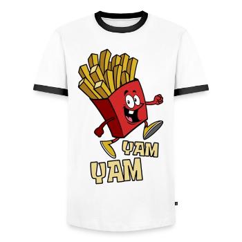 Pommes Yam, Yam - Fast Food - Geschenk - Männer Kontrast-T-Shirt - Weiß/Schwarz - Vorne - AI Model Female 172 light (172cm) & AI Model Male 178 dark (178cm)