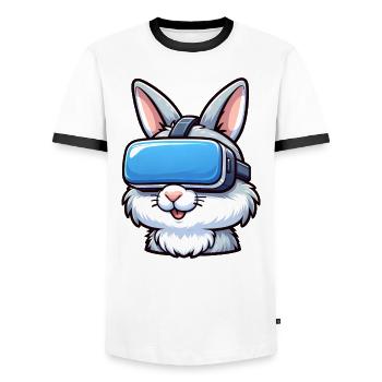 VR Gamer Bunny: Digital Game Adventure - Men's Ringer Shirt - white/black - Front - AI Model Female 172 light (172cm) & AI Model Male 178 dark (178cm)