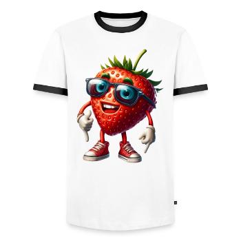 Cool Strawberry Summer Sun Fruity Fruit - Men's Ringer Shirt - white/black - Front - AI Model Female 172 light (172cm) & AI Model Male 178 dark (178cm)