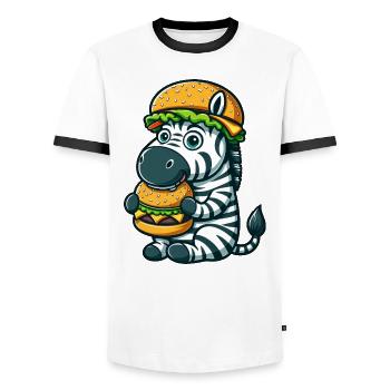 Hamburger zébré fantaisiste Cheeseburger - T-shirt contrasté Homme - blanc/noir - Devant - AI Model Female 172 light (172cm) & AI Model Male 178 dark (178cm)