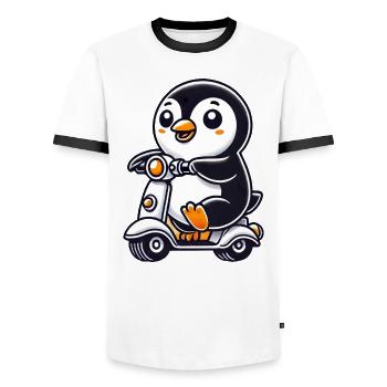 Skurriler Pinguin Roller Moped Lustig Witzig - Männer Kontrast-T-Shirt - Weiß/Schwarz - Vorne - AI Model Female 172 light (172cm) & AI Model Male 178 dark (178cm)