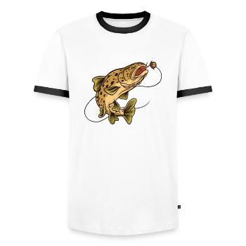 Fishing Gift Trout Fishing Rainbow Trout - Men's Ringer Shirt - white/black - Front - AI Model Female 172 light (172cm) & AI Model Male 178 dark (178cm)