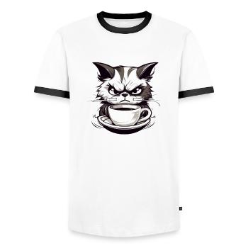 Gift for cat owners and morning grouches - Men's Ringer Shirt - white/black - Front - AI Model Female 172 light (172cm) & AI Model Male 178 dark (178cm)