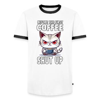 Cadeaux de propriétaire de chat pour les chats grognons du matin - T-shirt contrasté Homme - blanc/noir - Devant - AI Model Female 172 light (172cm) & AI Model Male 178 dark (178cm)