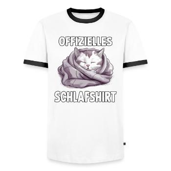 Lustiges Katzen T-Shirt für gemütliche Abende - Männer Kontrast-T-Shirt - Weiß/Schwarz - Vorne - AI Model Female 172 light (172cm) & AI Model Male 178 dark (178cm)