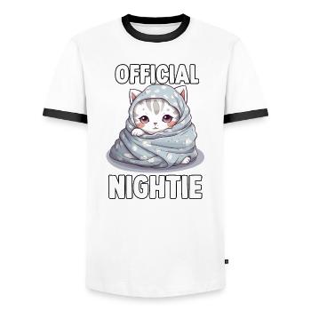 Funny cat t-shirt for late risers - Männer Kontrast-T-Shirt - Weiß/Schwarz - Vorne - AI Model Female 172 light (172cm) & AI Model Male 178 dark (178cm)