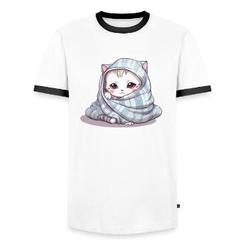 Süße schlafende Kuschel Katze Katzenbesitzer - Männer Kontrast-T-Shirt - Weiß/Schwarz - Vorne - AI Model Female 172 light (172cm) & AI Model Male 178 dark (178cm)