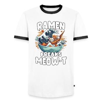 Illustration japonaise Ramen Bowl pour les fans d’anime - T-shirt contrasté Homme - blanc/noir - Devant - AI Model Female 172 light (172cm) & AI Model Male 178 dark (178cm)