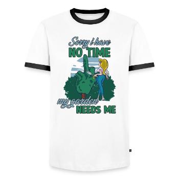 Tenue de jardinier amateur amusante tenue de - T-shirt contrasté Homme - blanc/noir - Devant - AI Model Female 172 light (172cm) & AI Model Male 178 dark (178cm)